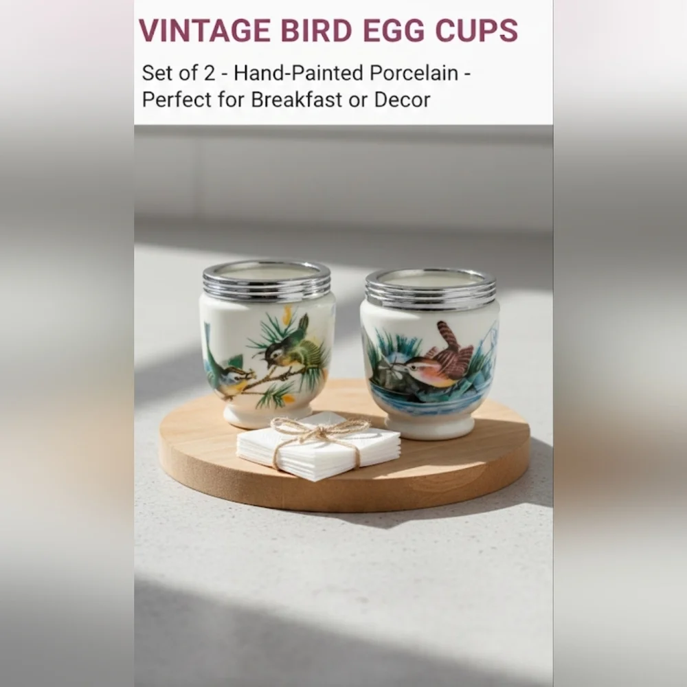 Set of 2 Royal Worcester King Size Egg Coddler Bases - Bird Pattern